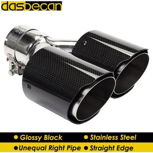 Dasbecan AK Dual Unequal Right Side Rear Exhaust Pipe Straight Edge Glossy 3k Carbon Tail Muffler Tips Car Styling Universal