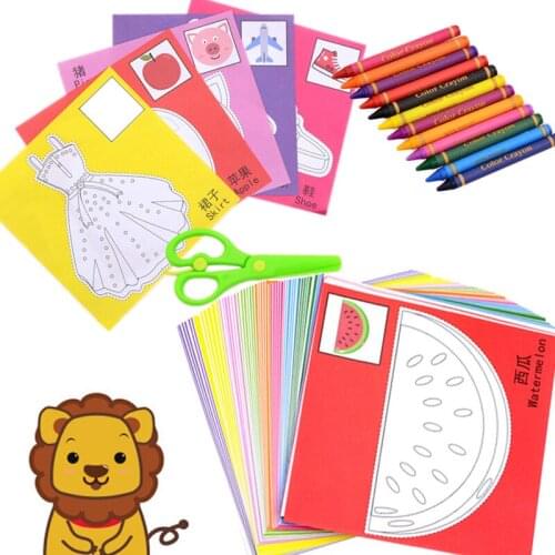 Children DIY Graffiti Bag Cartoon Stickers Color Paper Folding and Cutting Drawing Toys Kid Art craft Educational Gift