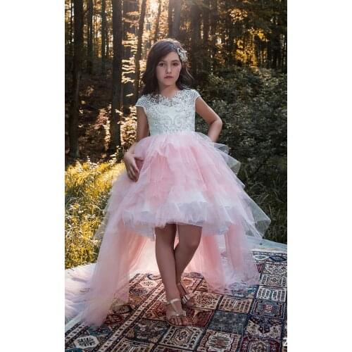 Girls High Low Fluffy Pageant Dress For Wedding Party Birthday Party 5-12 Years