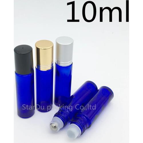 12pcs/lot 10ml blue roll on perfume bottle, 10cc blue essential oil rollon bottles, small glass roller container