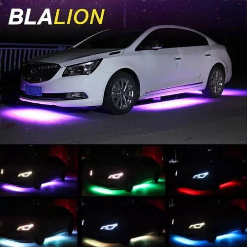 4x Car Underglow Flexible Strip LED Remote /APP Control RGB LED Strip Under Chassis Tube Underbody System Automobile Neon Lights