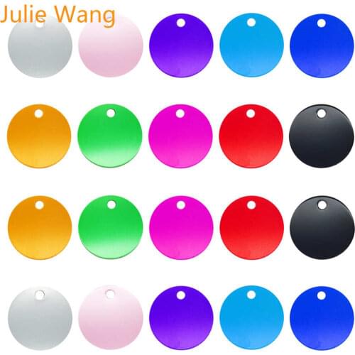 Julie Wang 10PCS Pet Id Dog Tag Charms Round Shape Aluminum Name Phone Number Blank Pendant Making For Logo Engraving