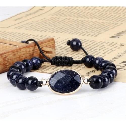 Classic Men Handmade Braided Bracelets&Bangles 8MM Natural Blue Sand Stone Beads Energy Bracelet for Women Charm Fashion Jewelry