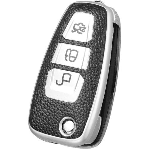 Key Case Cover For Ford Focus 2 3 MK3 ST RS Ecosport Fuga Escape Fiesta Fold Key 3 Button Remote Key Chain TPU PU