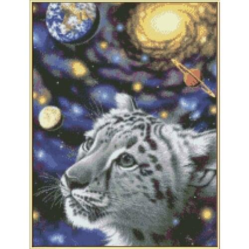 Cosmic White Tiger Printed Cross Stitch Patterns Kits Canvas Embroidery Needlework Sets 11CT 14CT DIY Crafts Home Decor Painting