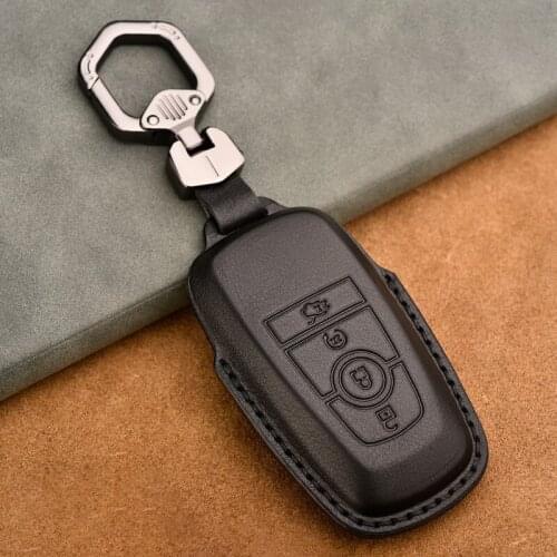Leather 2020 Key Case for Ford Focus Edge Explorer 5 Mondeo Mk4 Escort Trurus TITANIUM Mustang Ranger Car Key Cover Ring