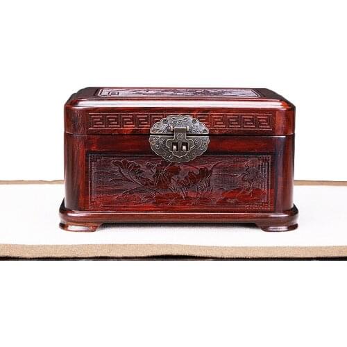 Red rosewood jewelry box, mahogany jewelry storage box, solid wood antique jewelry box, retro Chinese high-end with lock