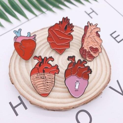 Creative bone organ red heart enamel brooch switch love hug hand alloy badge denim clothes bag pin cartoon jewelry gift for kid