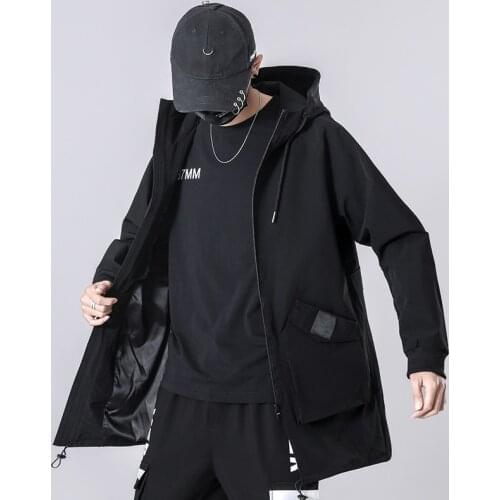 2021 Autumn Men Jackets And Coats Loose Streetwear Casual Outwear Coats Hip Hop Black Mens Windbreaker Overcoat