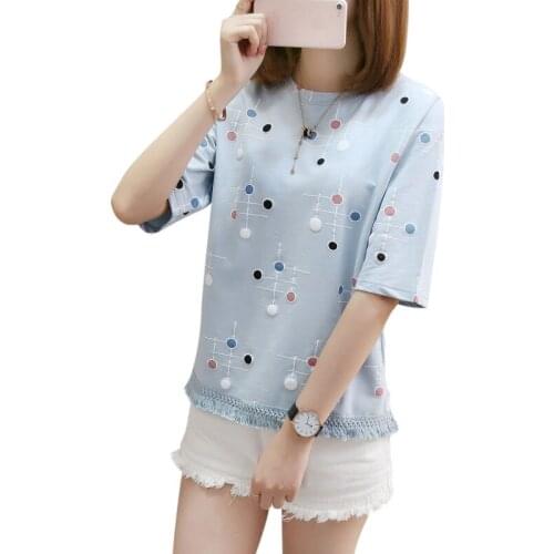 Summer Fashion Round Neck Tee Loose Casual Tassel Tops Womens Half Sleeves T Shirts