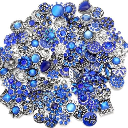 Fashion beauty 50pcs mixed Blue/Red/Pink/Crystal Rhinestone 18MM snap buttons fit snap bracelet snap jewelry wholesale