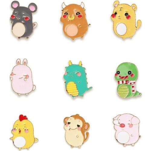 Cartoon Tiger mouse pig chicken Pins and Brooches for Women Men Lapel Pin Backpack Bags Hat Badge