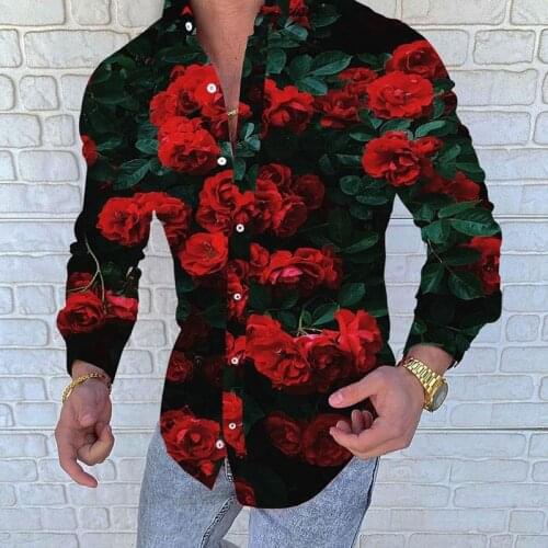 2021 Hot Sale European American Mens Clothing Casual Fashion Printed Lapel Shirt Single-Breasted Cardigan Long Sleeve Shirt Men