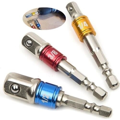 3Pc 1/4" 3/8" 1/2" Hex Shank Bit Square Nut Driver Set Power Drill Cordless Impact Socket Bit Set Adapter, Socket Wrench Set