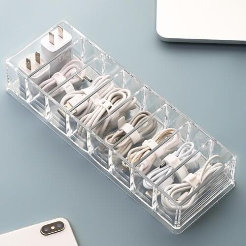 8 Grid Desktop Data Line Storage Box Office USB Wire Cable Drawer Organizer Container Box Transparent Jewelry Makeup Holder Case