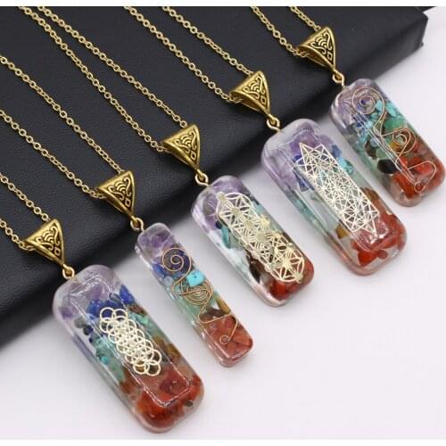 Natural Semi-precious Stone The Seven Chakras Pendant Lenght 40+5cm for Jewelry Making Necklaces Gift for Women