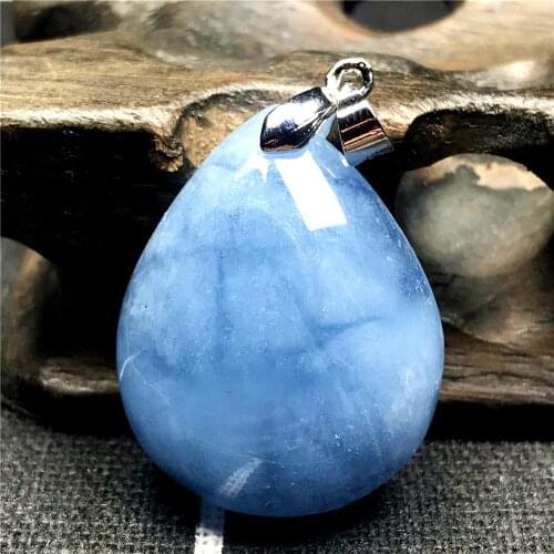 Natural Blue Aquamarine Pendant For Woman Man 30x23x10mm Gemstone Clear Water Drop Beads Silver Necklace Pendant Jewelry AAAAA