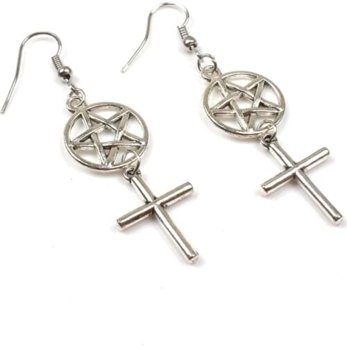 New Pentagram and Cross Witchcraft Jewelry Cross Witch Broom Earrings Pentagram Jewelry Pagan Charm Souvenir Gift