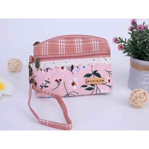 New Floral Short Wallet Women Retro Coin Purse Lady Flower Lace Clutch Girl Double Zipper Storage Bag Fashion Cloth Mini Handbag