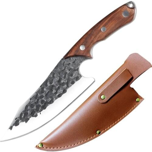 7" Meat Cleaver Boning Knife Forged Stainless Steel Butcher Knife with Sheath Kitchen Chef Knife Outdoor Camping Tool