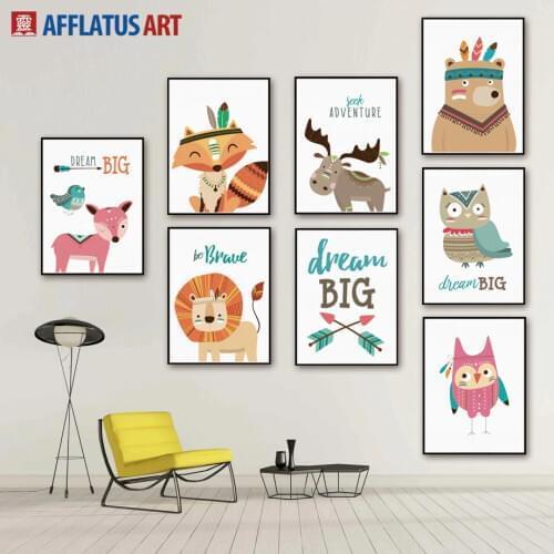 Deer Fox Lion Bear Owl Dream Nordic Canvas Posters And Prints Wall Art Print Canvas Painting Animal Wall Picture Baby Kids Room