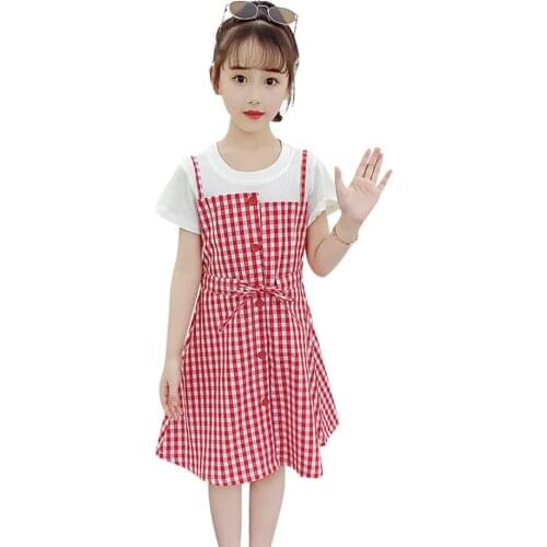 Girls Dress Plaid Pattern Party Dress For Girls Patchwork Child Dress Summer Girls Costumes Kids 6 8 10 12 14