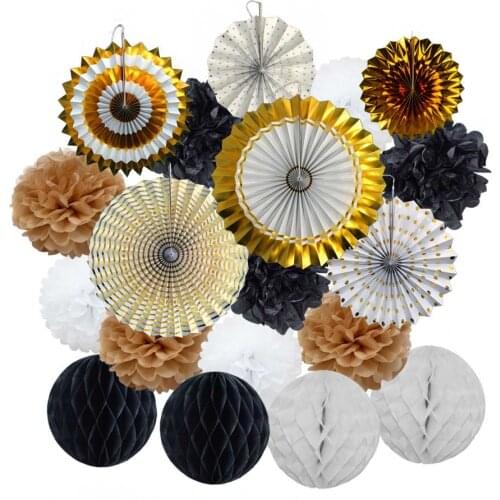 19pcs/set Gold Black White Multi Size Hanging Paper Crafts Ornaments For Wedding Event Baptism Birthday Graduation Party Decor