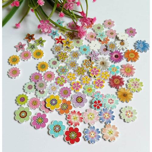 50Pcs/lot flower Button 2 Holes Wooden Buttons Decorative Scrapbooking Craft for Scrapbook Accessories