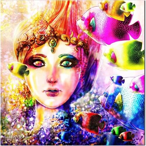 Fish Princess Girl Mermaid Art Diamond Painting Full Square Round Drill 5D DIY Embroidery Rhinestone Cross Stitch Decor A2419