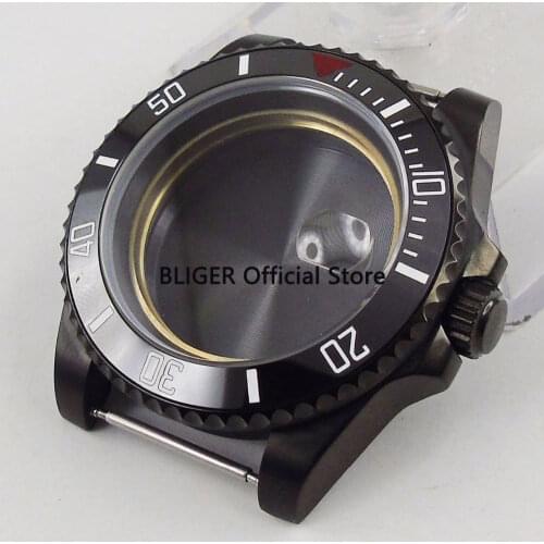 Sapphire Crystal 40mm Black Ceramic Black PVD Coated Watch Case Fit For ETA 2836 Automatic Movement C23