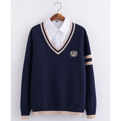 British style School Uniform Jk Boys girls V-neck Knitted Pullover Sweater Cotton School Girls Uniform Jk Long Sleeve Sweater