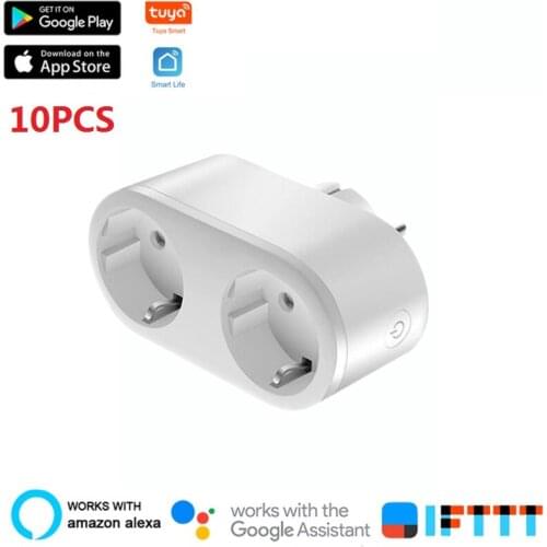10PCS Tuya 16A WiFi EU Smart Plug 2 in 1 Smart Life/TUYA APP Remote Switch/Smart Timing No Hub Required Works with Alexa