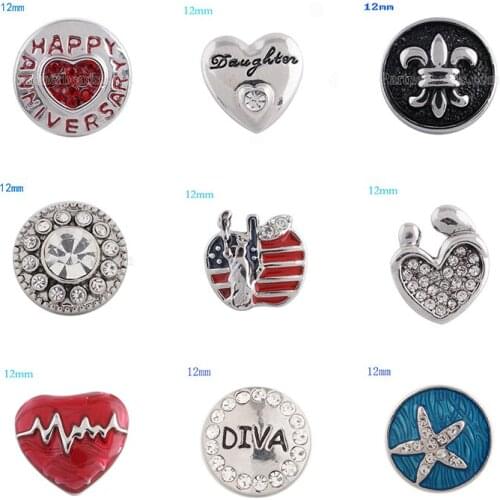 USA LOVE 12mm Rhinestone Charms Metal snap button DIY jewelry KS2009