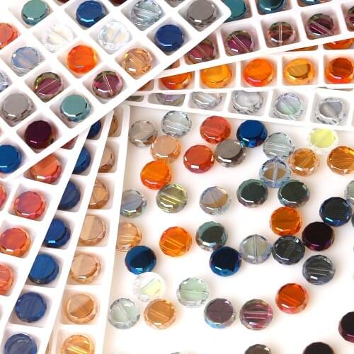 Glass Round Flat Beads DIY 12mm 14mm Austrian Crystal Loose Pendant For Jewelry Handmade Making Earings Needlework Accessories