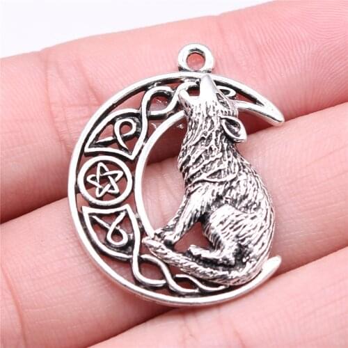WYSIWYG 2pcs Charms Viking Wolf 26x33mm Antique Silver Color Pendant Viking Wolf Charms For Jewelry Making Jewelry Findings