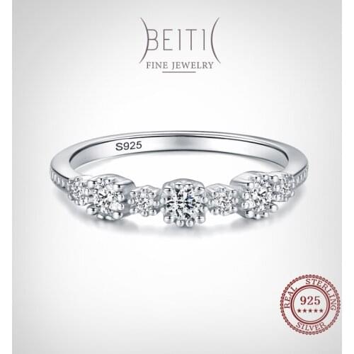 Beitil Vintage Sparkling Clear Zircon Geometric Rings For Women Classic 925 Sterling Silver Fashion Jewelry