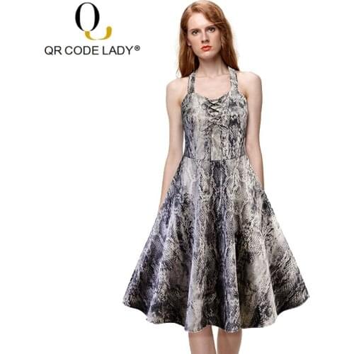 QR Vintage Sexy Snakeskin Summer Dress Women 2019 Elegant Halter Ball Gown Long Party Dress Female Casual Plus Size Dresses 2XL