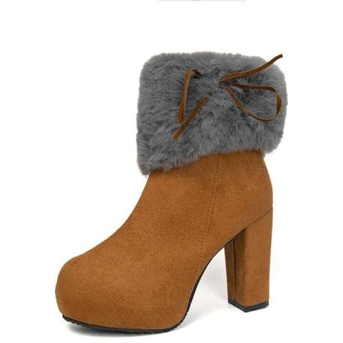 2022 New Arrival Adult Cn(origin) Boots Ytmtloy Pu Ankle Lace-up Basic Round Toe Super High (8cm-up) Square Heel Winter Rubber S