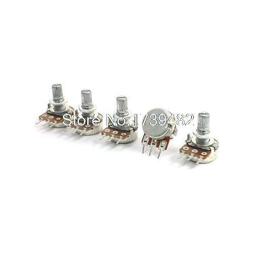 5Pcs B100K 8mm Rotating Shaft 3 Terminals Rotary Audio Taper Potentiometers