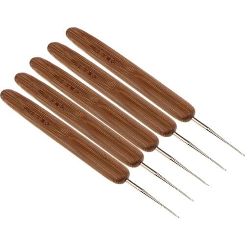 5pcs Latch Hook Crochet Needle Dread-lock Braid Hair Weaving Tool Natural Bamboo Perfect For Fixing Dreadlocks