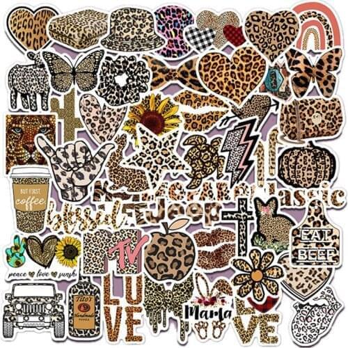 TD ZW 50Pcs Leopard Love Letters Sticker For Suitcase Skateboard Laptop Luggage Fridge Phone Car Styling DIY Decal Sticker