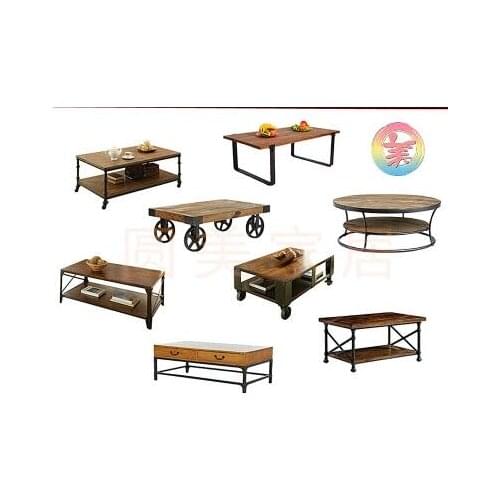 American retro solid wood coffee table tea table simple industrial wind loft movable double living room storage tea table