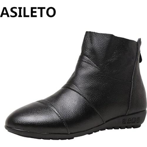 ASILETO Safe Walking Elderly Winter Plush Boots For Women Sport Shoes Female Mom Genuine Leather Ankle Shoes Ladies Fashion