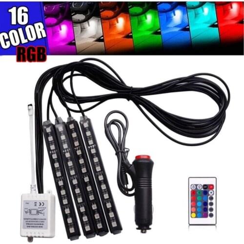12V Automobile Wireless LED Strip Lamp One Pull Four Remote Control Atmosphere Lamp Ultra Thin Automobile Hose Lamp