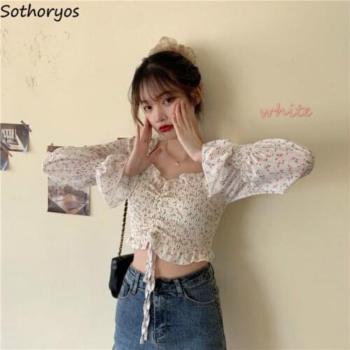 Blouses Women Butterfly Sleeve Slinky Floral Chiffon Party Shirts Womens Square Collar Fashion Sweet Elegant Sexy Crop Tops New