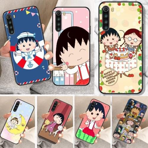Cartoon Chibi Maruko Chan Phone Case For Xiaomi Redmi Note 7 8 9 10 7A 8T 9A 9T 9S 10S Pro black 3D funda painting waterproof