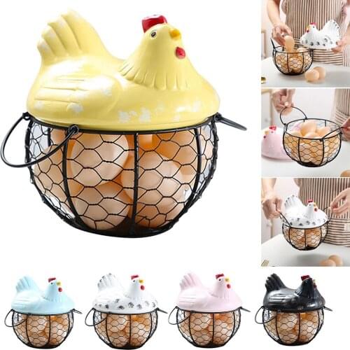 Chicken Shape Decoration Iron Anti-slip Eggs Holder Basket Organizer Storage Fruit Container Kitchen Hen Decor Basket Ceramic