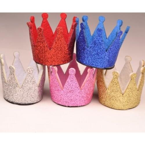 120pcs/lot 5colors Newborn Mini Felt Baby Crown For Girls Hair Accessories Handmade Glitter Felt Crown For First Birthday Hat