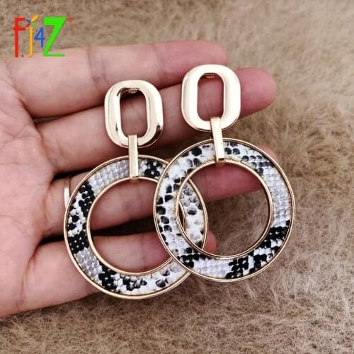 F.J4Z New Big Geometric Earrings Unique Leopard Leather Circle Dangle Cocktail Earrings Womens Party Jewelry Dropship