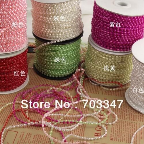 HOT SALE!!!! 7 Reels (50 yards /Reel) X 4mm FLAT BACK PEARL BEAD TRIM,Mix 7 colors, FREE SHIPPING